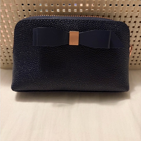 Ted Baker London Other - Ted Baker London Navy Textured leather Mini Cosmetic Bag with Rose Gold Detail